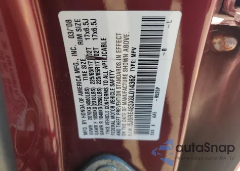 2008 Honda Cr-V Lx z USA, uszkodzony, nr VIN 5J6RE483X8L014362